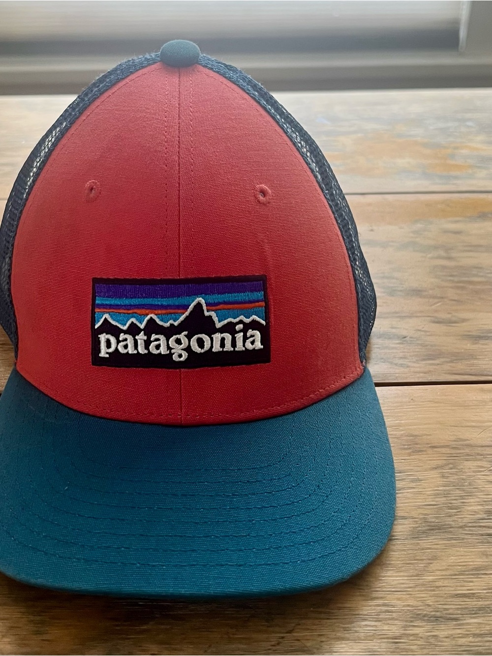 Patagonia Kids Two-Tone Red and Teal Mesh Trucker Hat